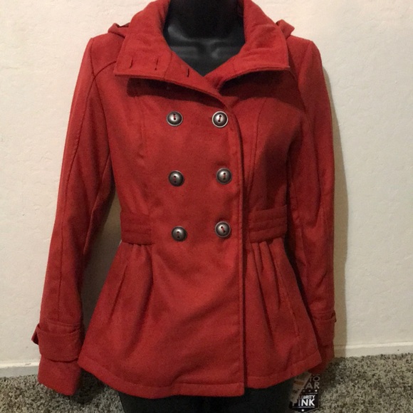 Celebrity Pink Jackets & Blazers - Red~orange Celebrity Pink pea coat with hood